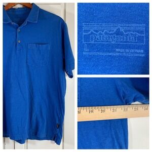 Patagonia Mens Blue Organic Cotton Short Sleeve Pocket Polo Shirt STY53250 L